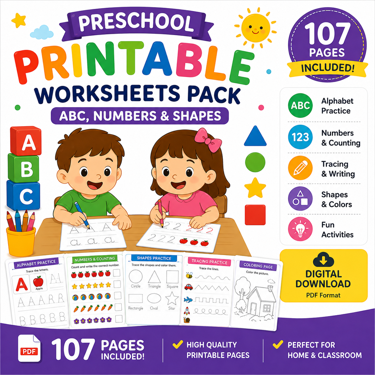 Preschool Printable Worksheets Pack