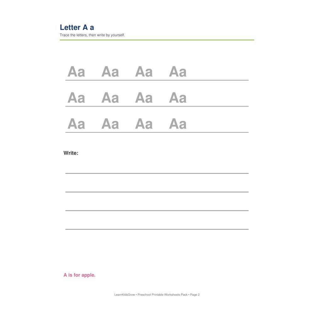 Preschool Printable Worksheets Pack β ABC, Numbers & Shapes
